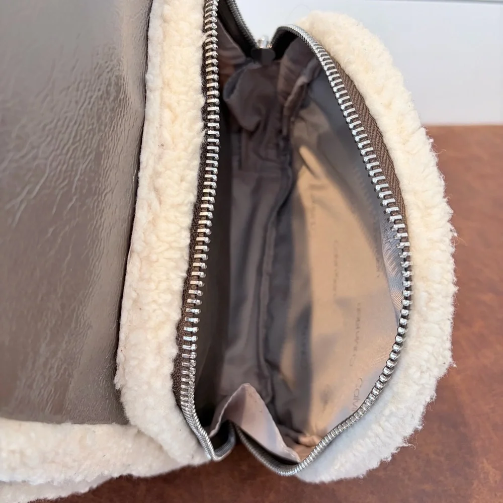 Calvin Klein Teddy Sherpa Mini Backpack Taupe Brown Soft Girl Y2K Chic